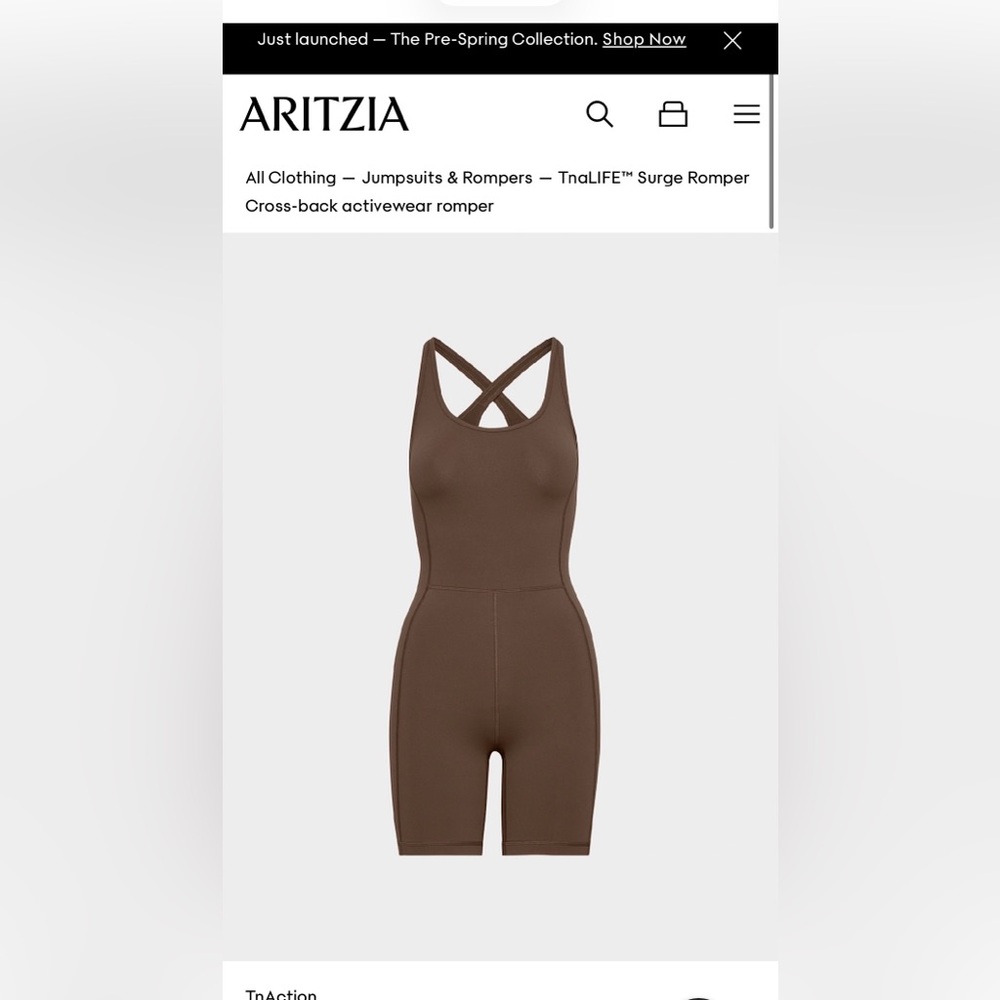 Aritzia TnaLIFE Surge romper size large coffee bean
